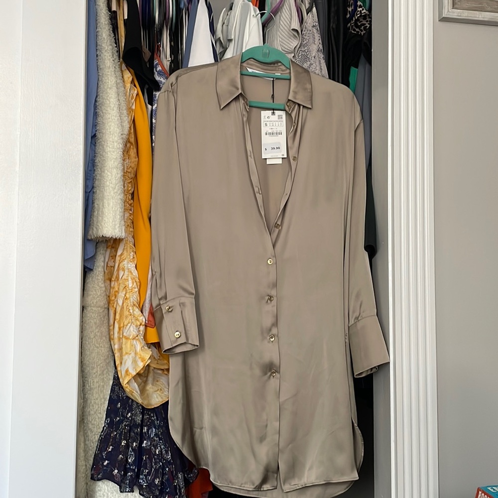 Zara satin shirt dress